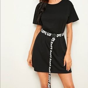Black tee shirt dress with belt